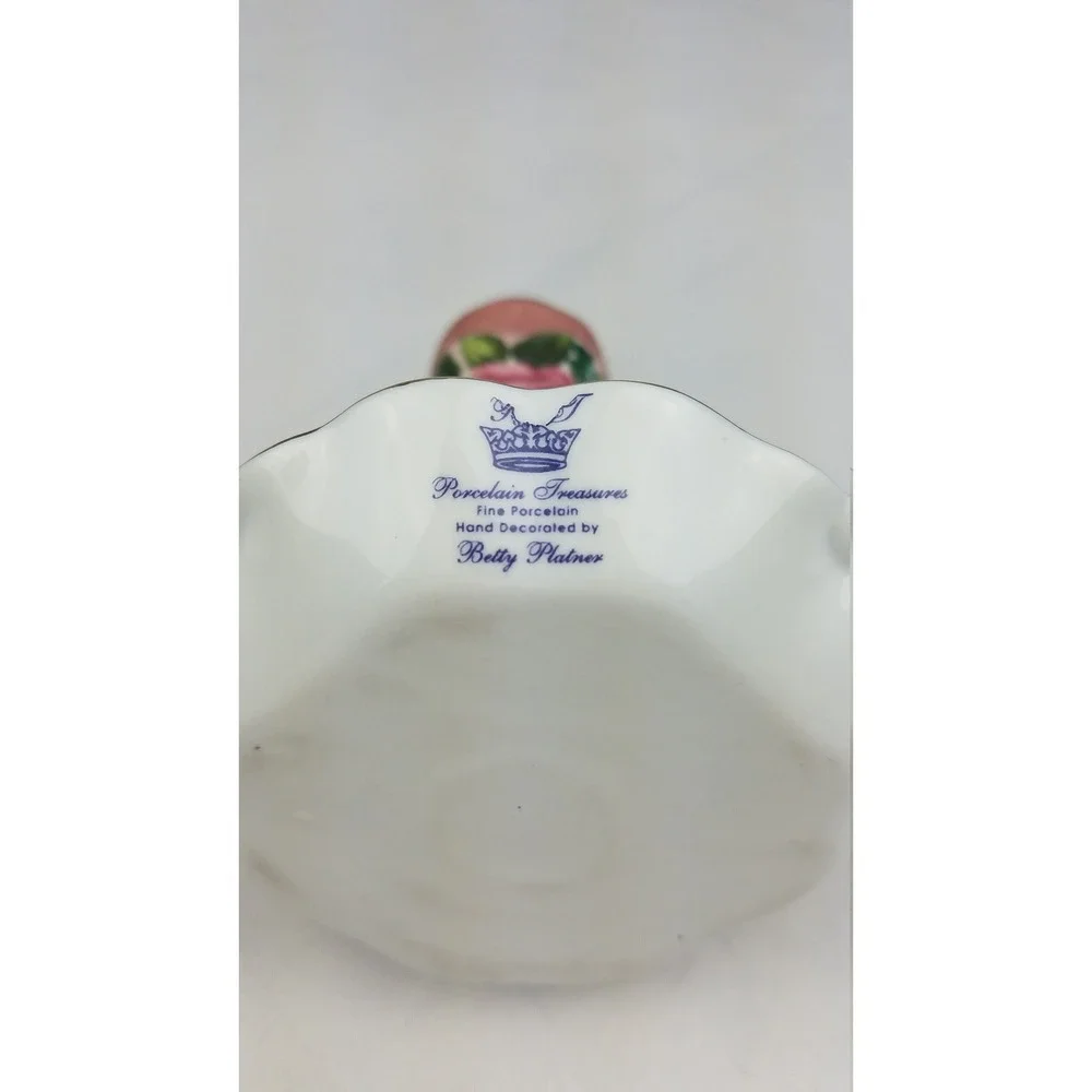 Vtg Betty Planter Porcelain Treasures hand painted hat pin holder pink roses